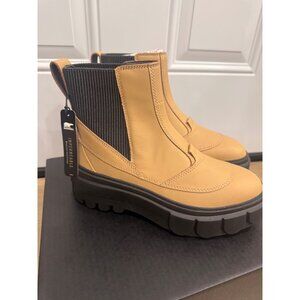 Sorel Womens Caribou X Boot Chelsea WP 6.5 Waterproof Tan/Black Leather Rubber S
